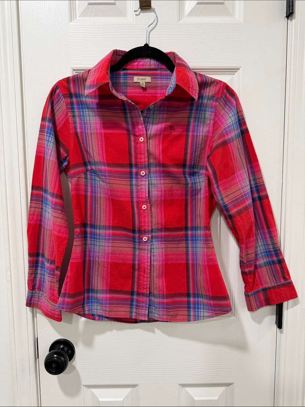 Burberry London Red blue Plaid Button-Front Shirt M